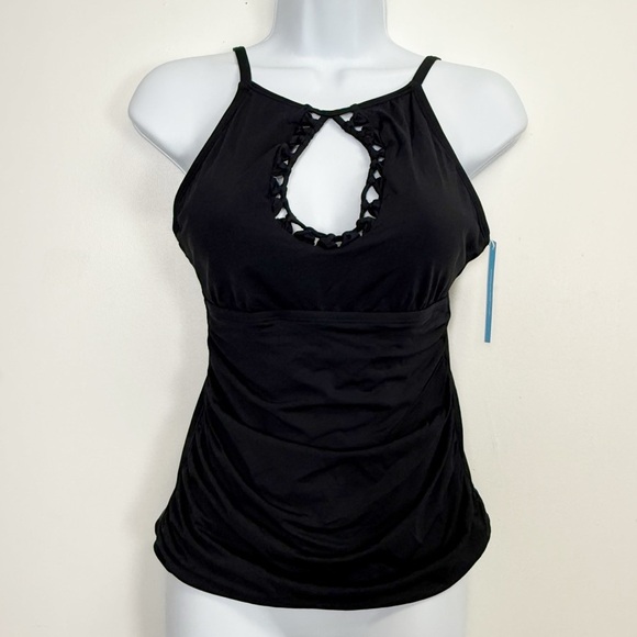 Bleu Rod Beattie Tankini Top Womens Size 6 Black Solid Keyhole Neck Swim NWT